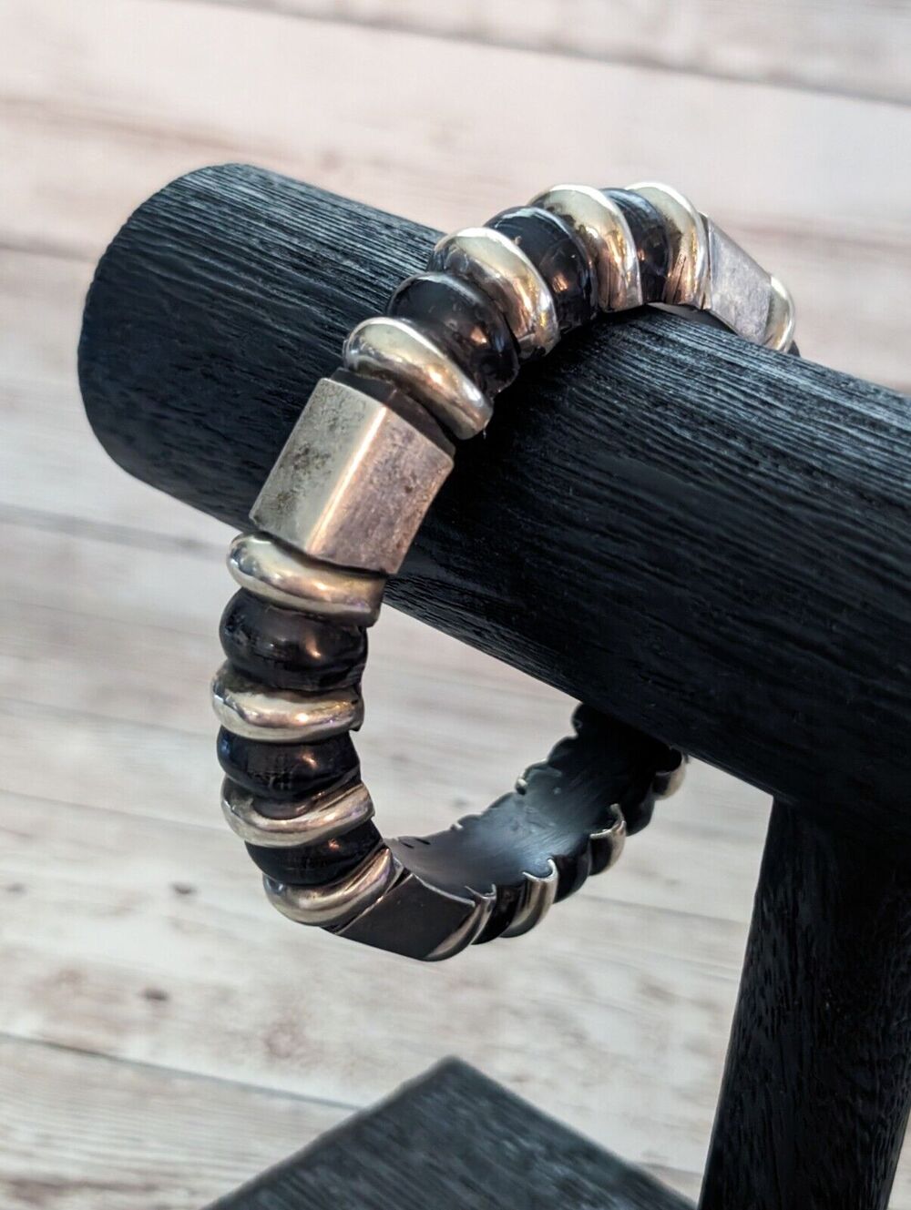 Vintage Bracelet Chunky Black & Silver Tone - Marks and Signs of Wear